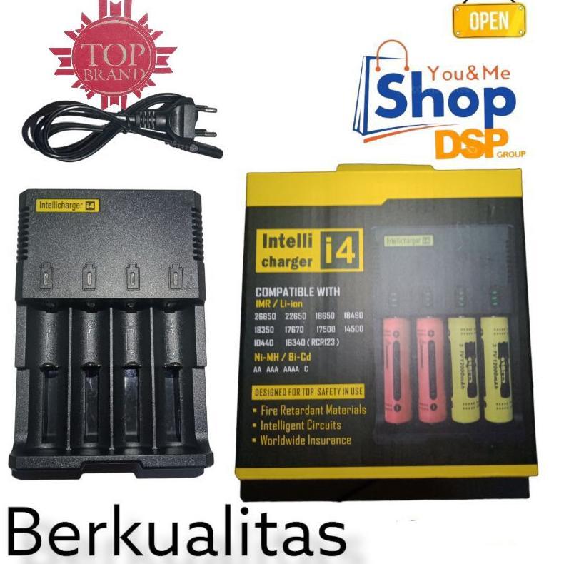 Chargeran batre 18650 intelli i4 terbaik berkulitas 4 slot untuk batrre 3.7/4.2V