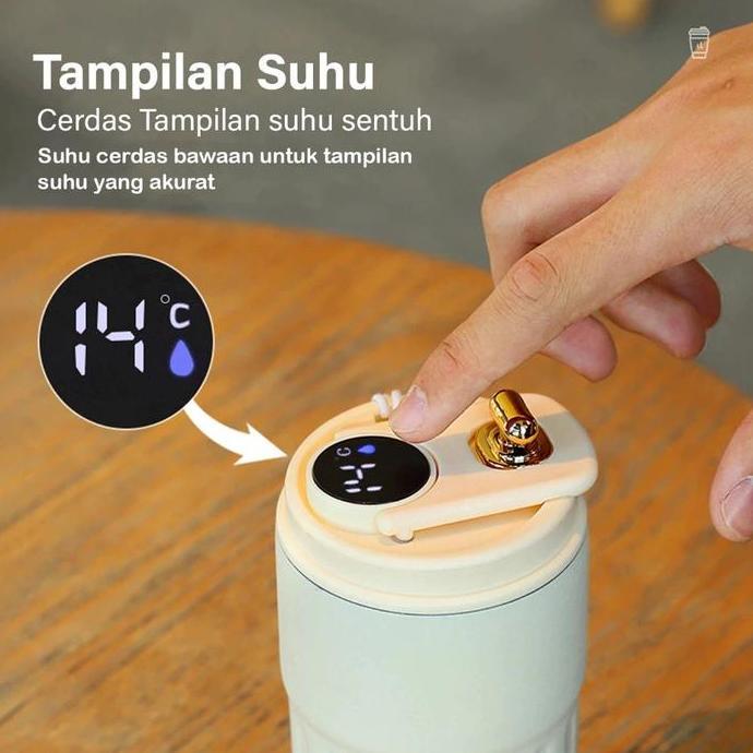 Garansi- Cuculemon Smart Led Temperature Display Tumbler 450Ml Tamler Hot Cool 316 Stainless Steel T