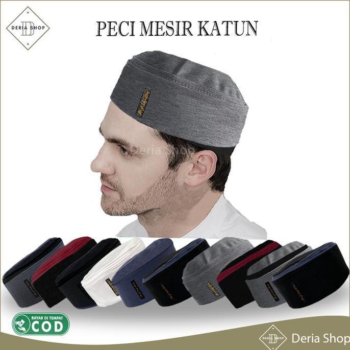 Boyx- Peci Lipat Khas Mesir Kopiah Habasya Palestina Pria Biru Putih Hitam Abu Kopyah Bulat Sholat M