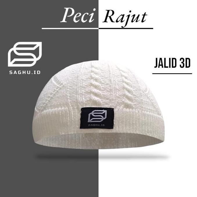 Boyx- Peci Jalid3D Rajut Handmade Tebal Beanie Pria Desa Saghu Muslim Kopiah Songkok Motif Hitam Kat