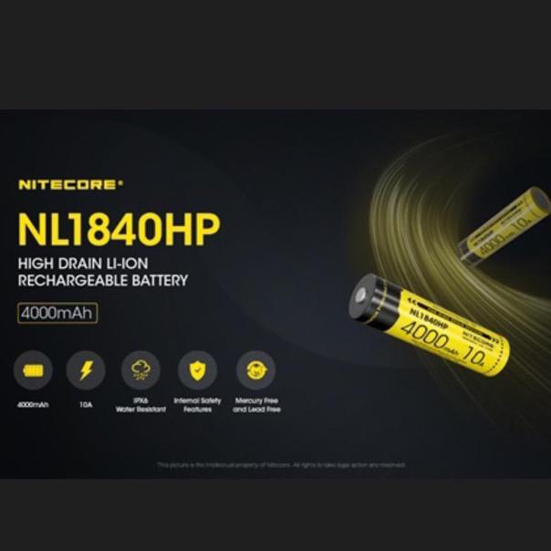 Nitecore Nl1840Hp 18650 4000Mah 3.6V Protected High Drain 10A Lithium-Ion (Li-Ion) Button Top Batter