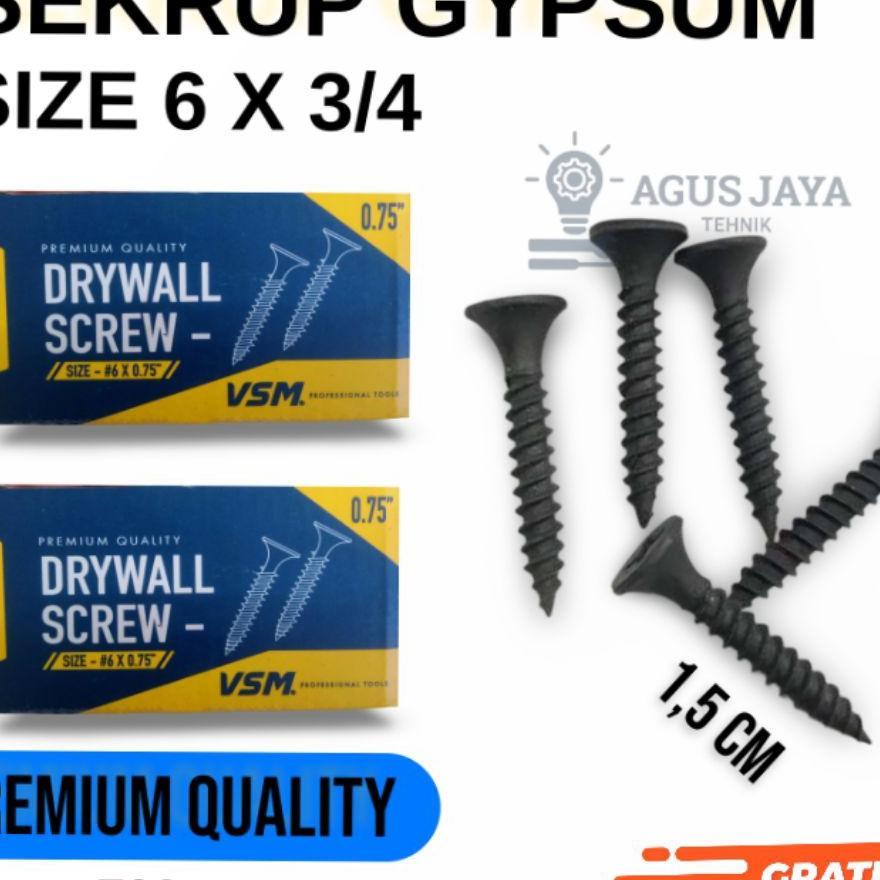 (100% Tajam) Sekrup Gypsum Vsm 6X0,75 /Baut Gypsum Hitam /Sekrup Lancip