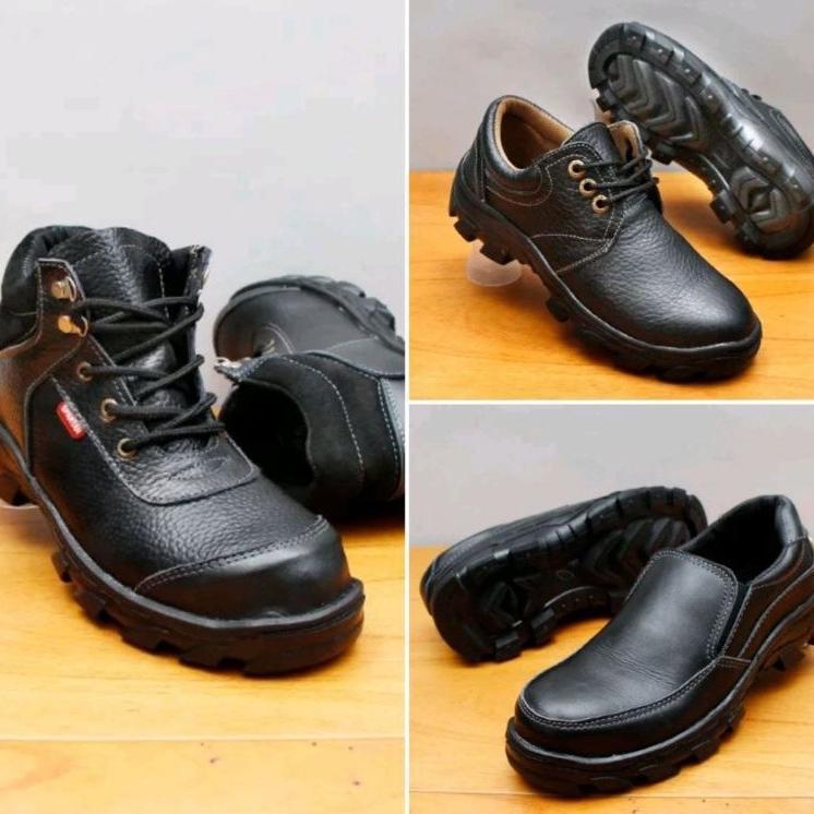 Sepatu Safety Boot Kulit Asli Spbu Pertamina Besi Pengaman