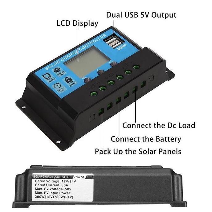 GAMYPAR Solar Charge Controller LCD LED Display Solar cell PWM 12V/24V 50A 60A Charger/controller so