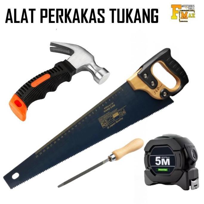 Paket Alat Tukang Lengkap 4in1 / Set Pertukangan/ Gergaji Kayu Kikir Palu Meteran
