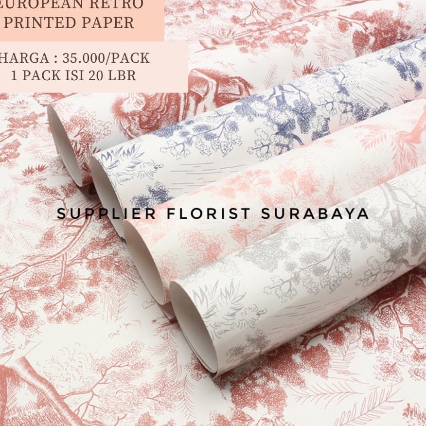 Sfs - [1 Pack Isi 20 Lembar] Kertas Wrapping Bunga 58Cm X 42Cm European Retro Printed Paper Korean S