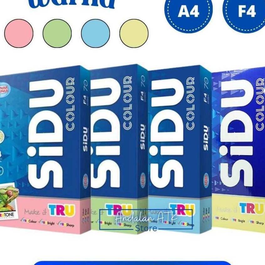 (Per 1 Rim) Kertas Hvs Warna Sidu F4 Warna / Hvs Polos Pink Hijau Biru Kuning / Kertas Print 500 Lem