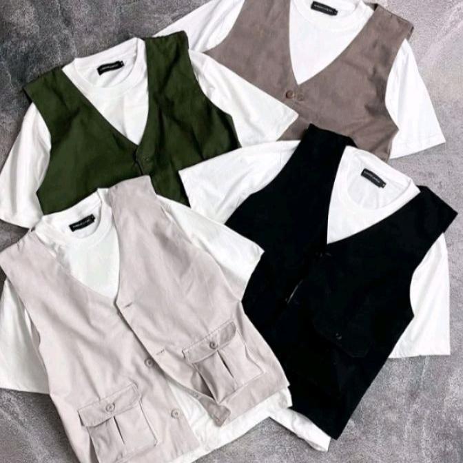Rompi Casual Dewasa Cewe/Cowo Denim Army/Hitam/Cream