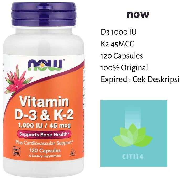 Plus- Now D3 K2 120 Caps D3 1000Iu K2 50Mcg Vitamin D3 & K2
