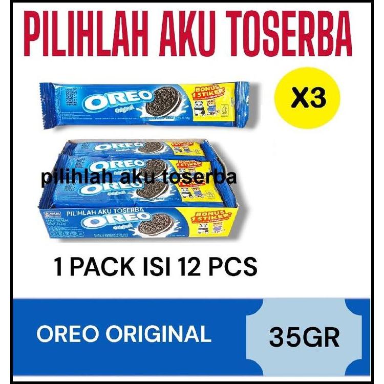 Biskuit Oreo Original Krim Vanilla 12 x 27 gr MENJADI 35 GR ( HARGA PAKET 3 BOX )
