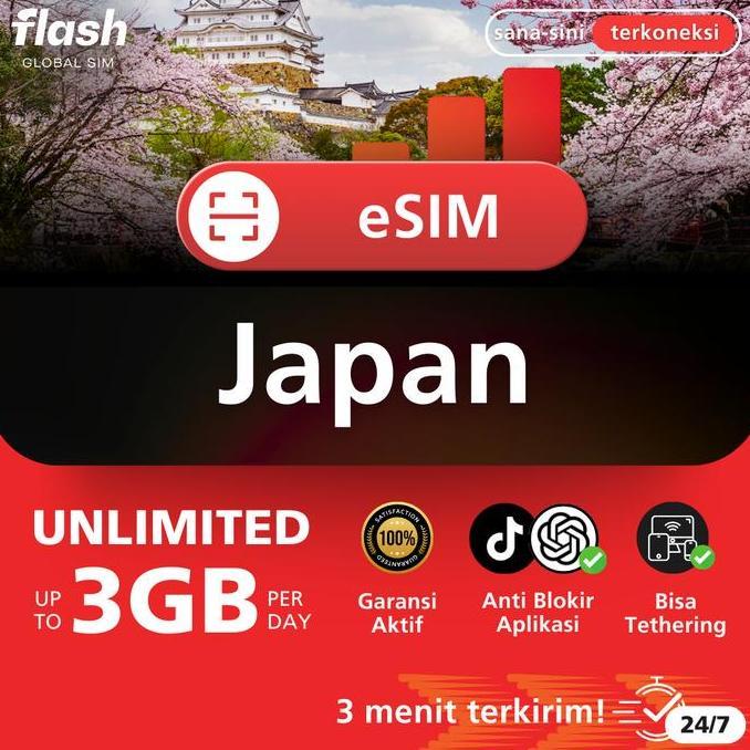 Card - Flash Esim Japan Unlimited Data (Esim Jepang All Area Tokyo, Esim Kyoto, Esim Osaka, Esim Hok