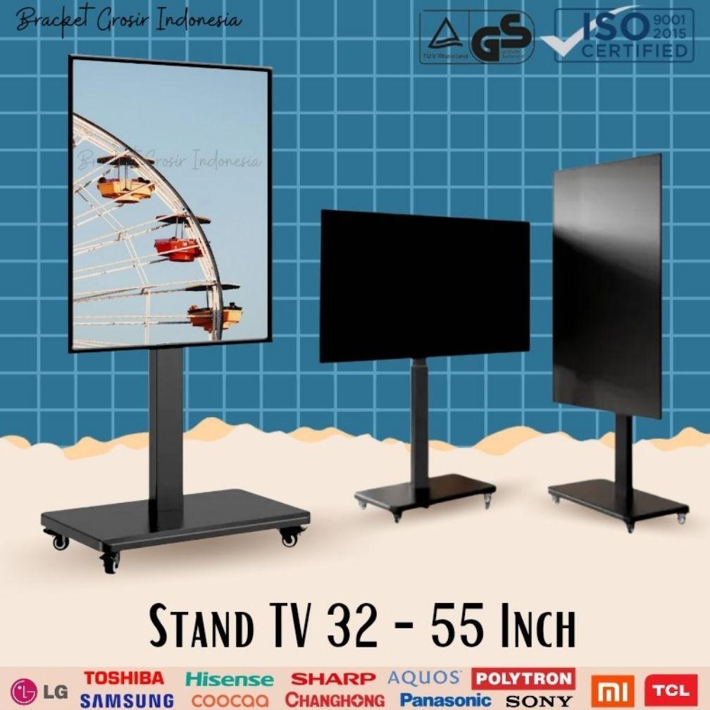LED TV Bracket standing roda rotate 90 Stand floor TV rotasi 32-55 inch TV Stand putar