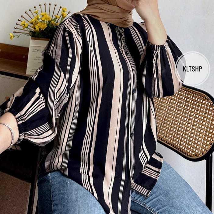 Kemeja Rayon Motif Lengan Panjang - Kemeja Wanita Rayon Motif Viral - Atasan Kemeja Wanita Viral - B