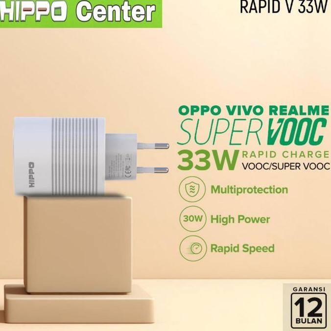 TERBARU - Hippo Adaptor Rapid V 33W Adapter Charger VOOC / Super VOOC 33W