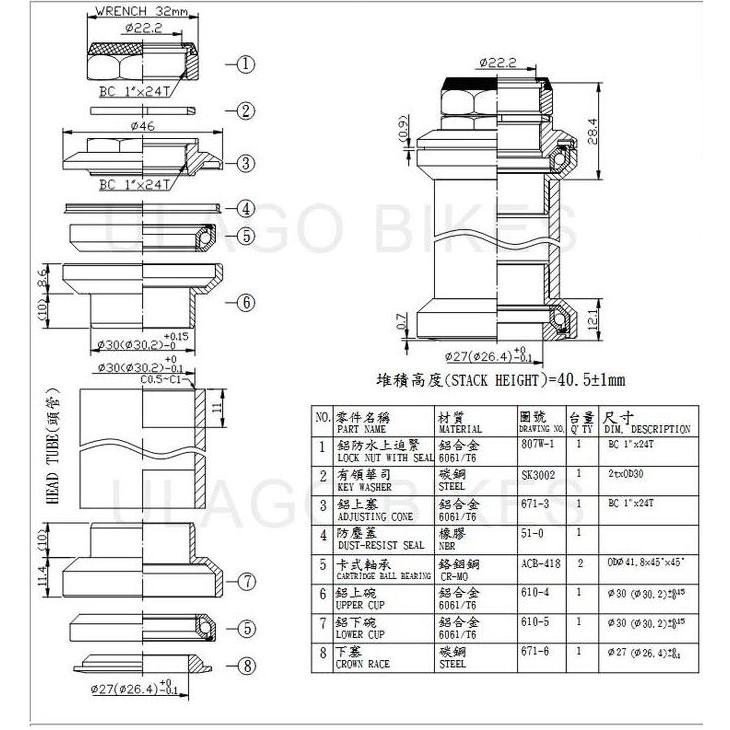 Set Neco Taiwan H671 Bearing Sepeda 22.2Mm Kom Mangkok Fork Garpu