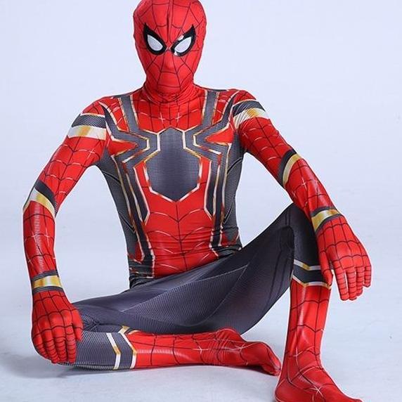 Dewasa KOSTUM SPIDERMAN Merah Hitam Baju Cosplay SUPERHERO  + Topeng