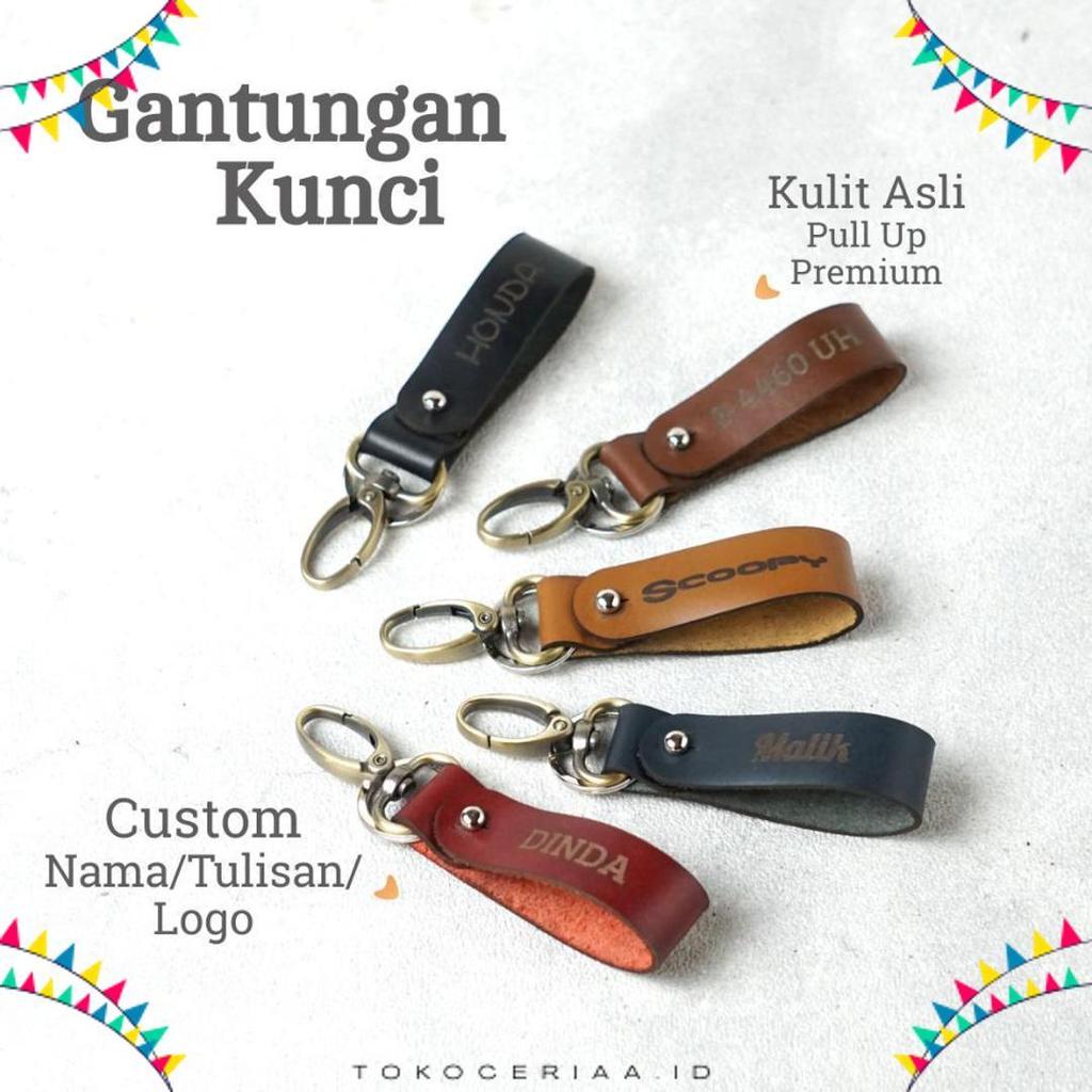 Berkualitas Gantungan Kunci Keychain Kulit Asli Custom Request Nama Tulisan Luggage Name Tag Tas Mot