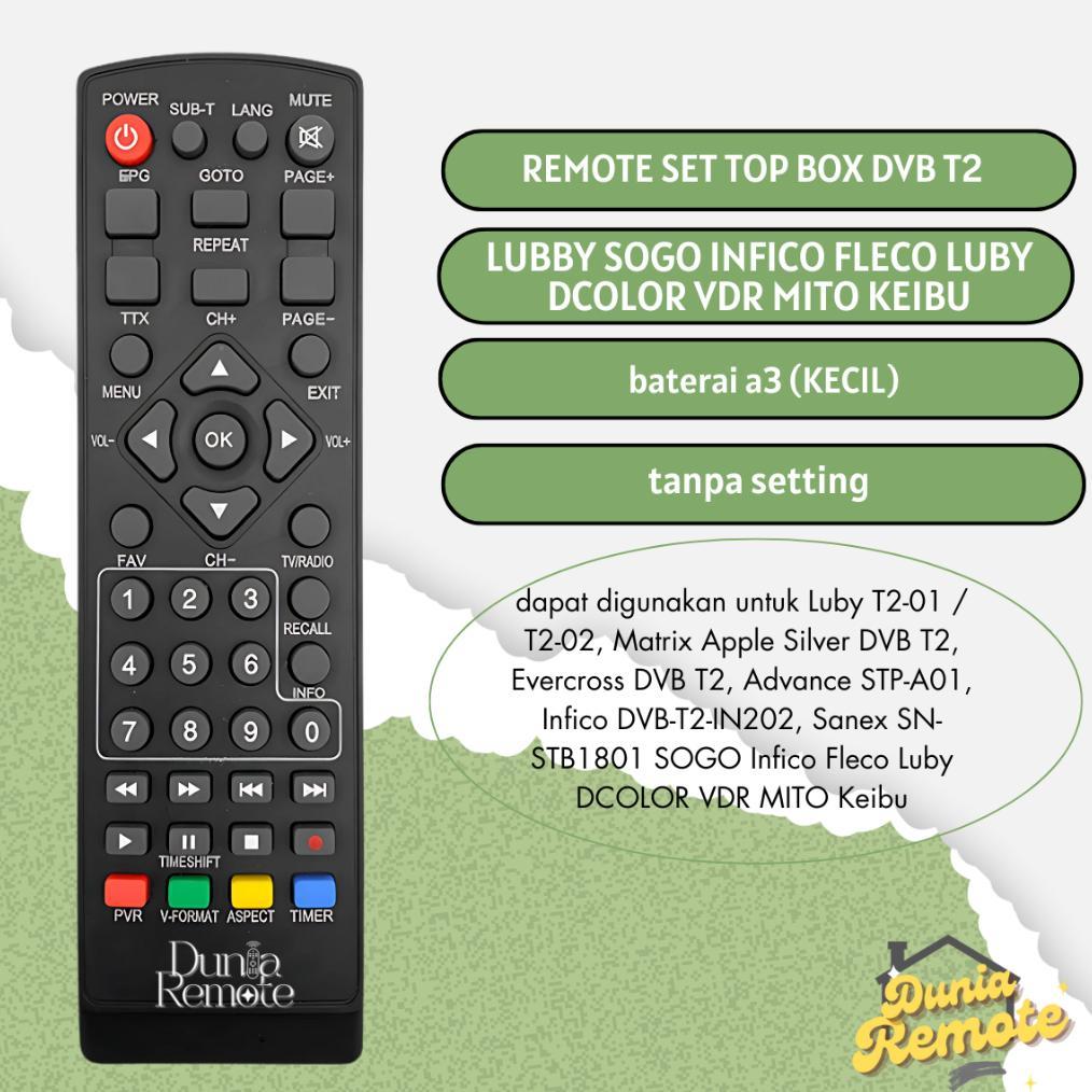 remot Remote STB Dvb T2 Infico LUBY SOGO Fleco Dcolor mito vdr Lubby Matrix Advance Hinomaru