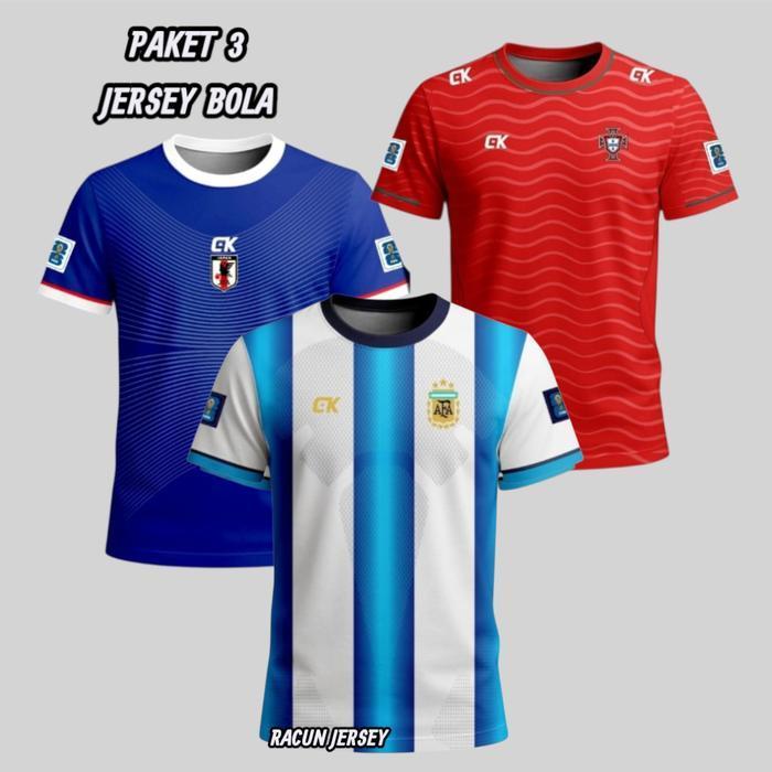 Bisa Cod - Cod Paket 3 Baju Jersey Negara Piala Dunia Atasan Olahraga Terbaru Full Printing Pria Dan