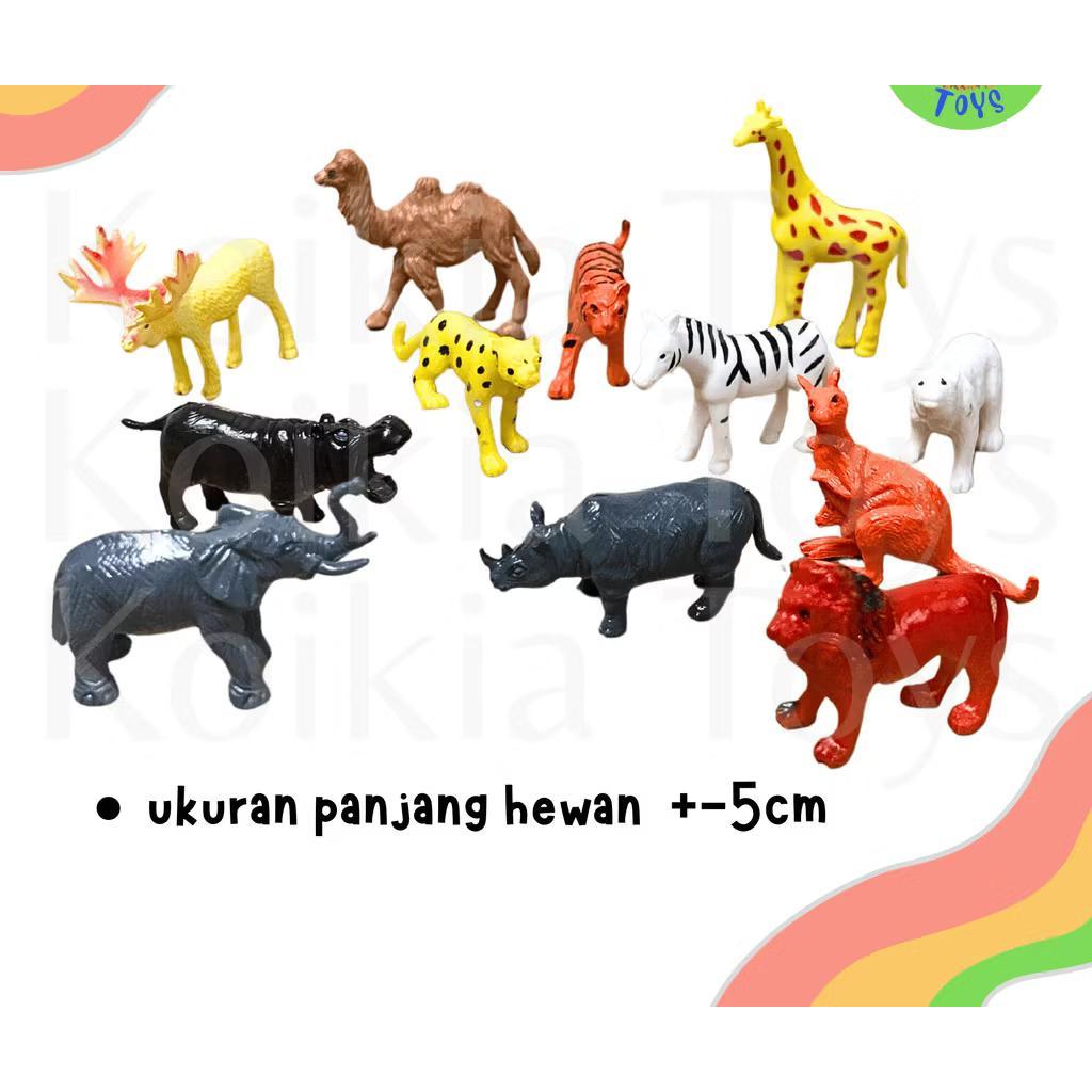 MAINAN MINIATUR HEWAN KARET KECIL ISI 12 PCS PLUS PAGAR POHON ANIMAL NEW SET