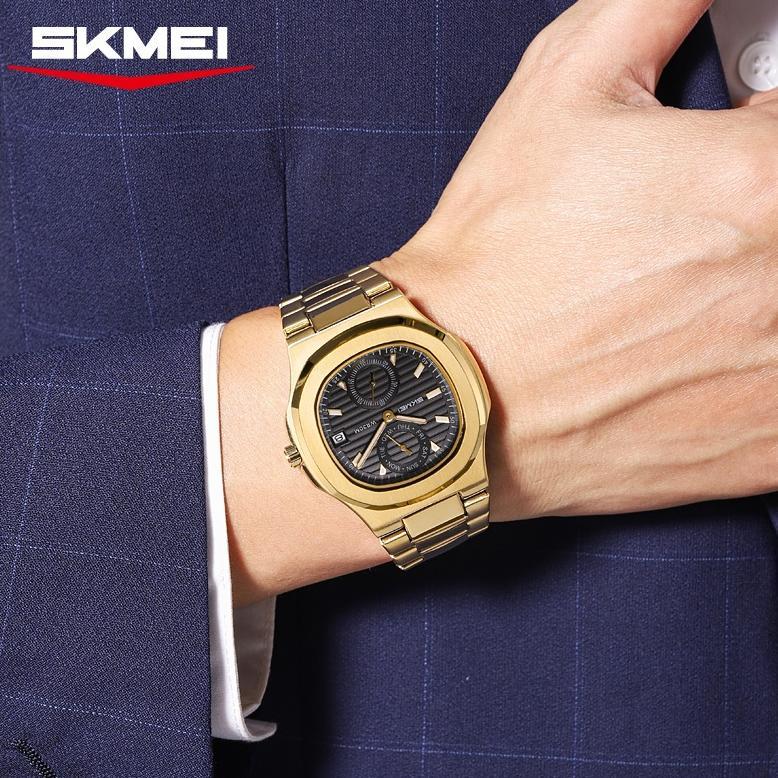 GARANSI SKMEI 2423 Jam Tangan Pria Analog Chronograph Tali Stainless Steel MGOS