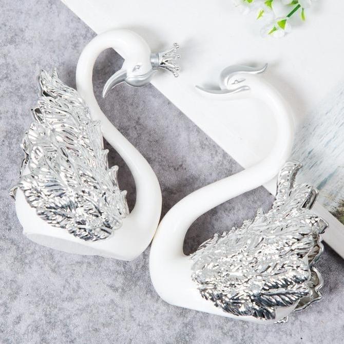 Micell_Huoa - Vixplorn Pajangan Sepasang Angsa/Sepasang Angsa Gold /Plastik Silver Hiasan Flaminggo 