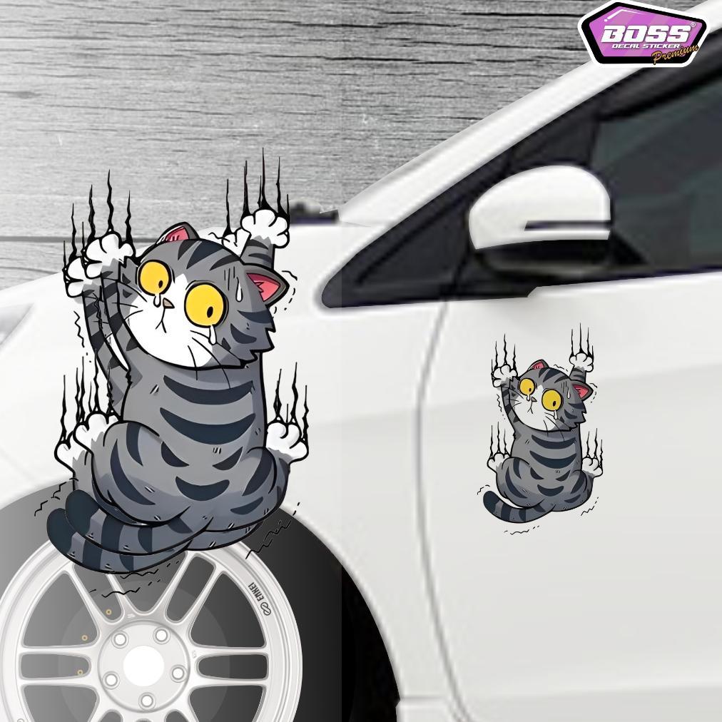 NEW ARRIVAL STIKER KUCING MANJAT LUCU VINYL / STIKER MOBIL / BODY MOBIL / KUCING LUCU