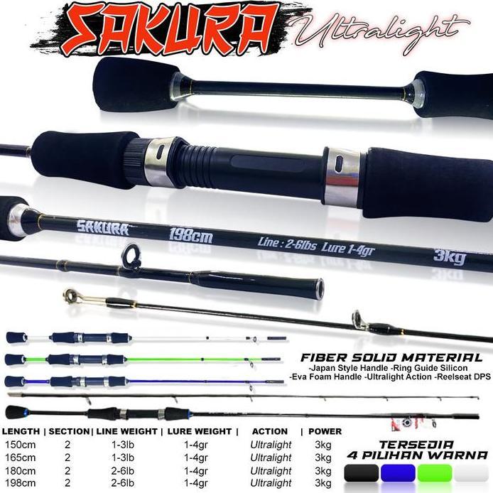 Joran Ultralight Sakura Fiber Solid dengan Max Drag 3kg dan Sambung 2