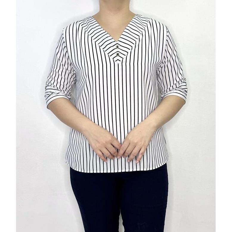 Roupas - Lvl - Blouse Vneck Wanita Keiva Atasan Blus Bigsize Jumbo Cewek Model Baru Kancing Kerah Ny