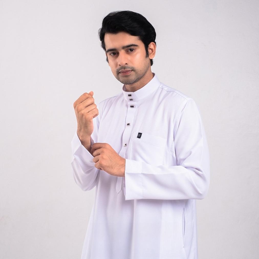Kualitas Super Alfatta | Baju Jubah Saudi Pria Lengan Panjang Polos Non-Manset Type Kancing Snap Pre