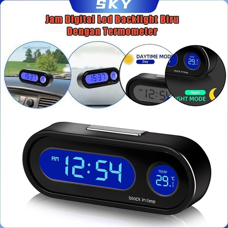 Clearance Sky Jam Digital Led Dashboard Mobil Blacklight Biru Dengan Termometer Untuk Dashboard Mobi