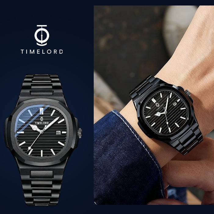 VALUE PACK Jam tangan pria 2066 TIMELORD Original Bergaransi water resistant Hitam FULL