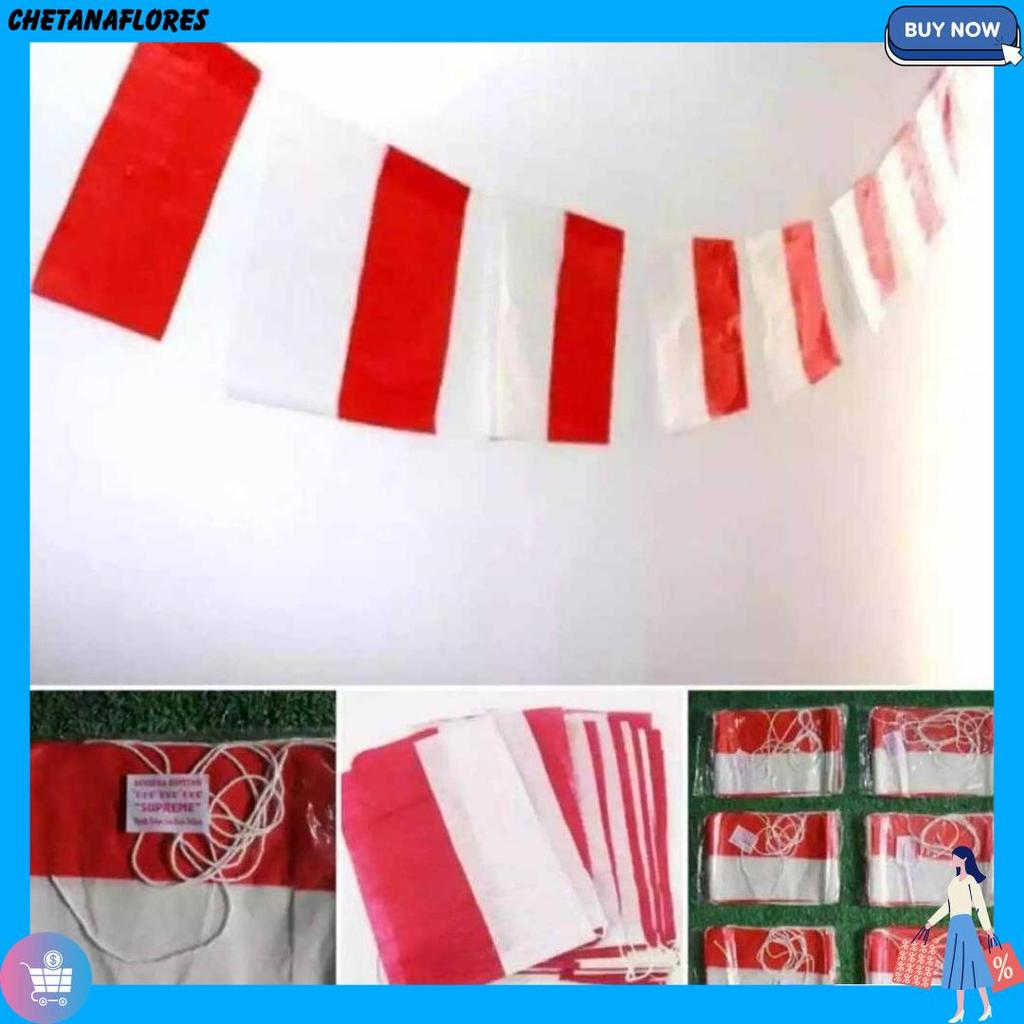Bendera Merah Putih Plastik Plus Tali (1Bgks Isi +-40 Lbr)/Bendera Segitiga Merah Putih/Bendera Segi