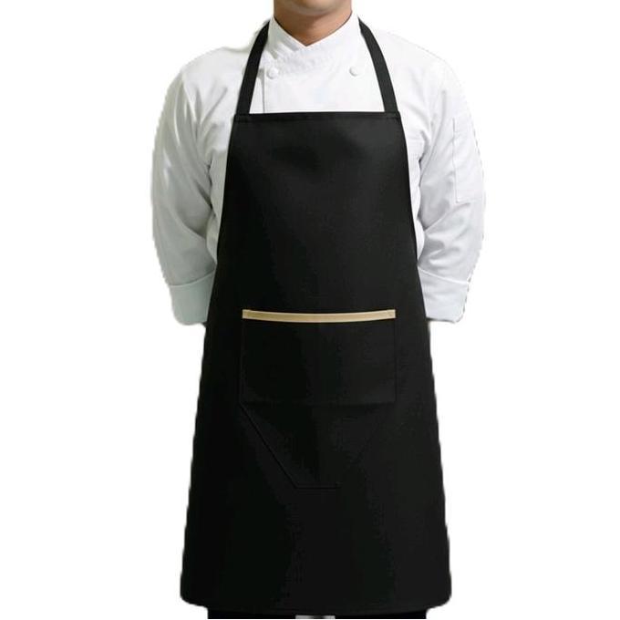 Celemek cheff-Celemek kain premium-Celemek kattun drill  -celemek dewasa-Hitam polos-celemek masak A
