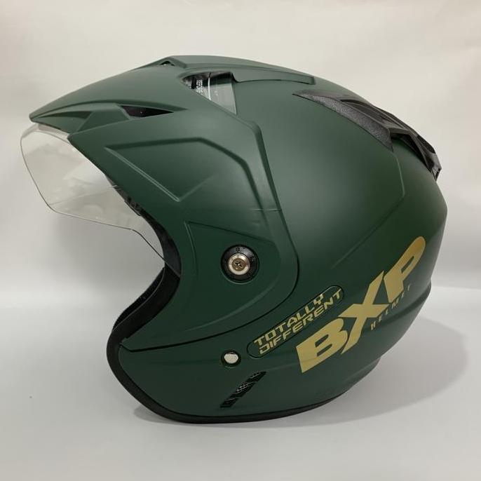 Helm Motor GL Polos Hijau Army Doff Half Face Dewasa SNI KacaSingle Visor
