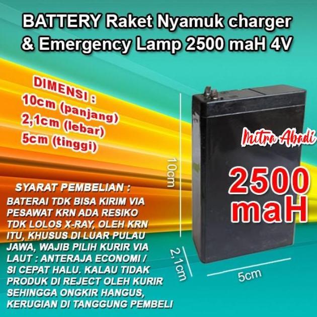 Homz- Batre/Baterai/Battery Emergency Lamp 2500 Mah Aki 4V Rechargeable