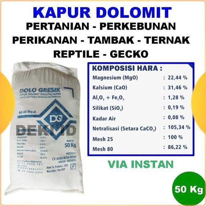 Newcastel- Kapur Dolomit 50 Kg Via Instant Kaptan Dolomite Kemasan Karung Karungan
