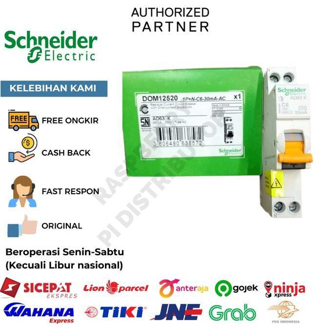 SCHNEIDER DOM12521 RCBO SLIM DOMAE 6A 1P+N-C10-30MA-AC 063858 RCCB+MCB RPD27