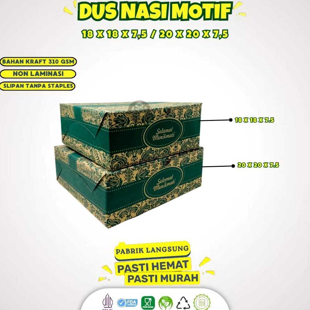 [50 PCS] Dus Nasi 18x18 Box Catering 18x18 Motif Batik Hijau