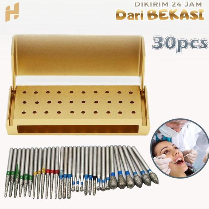 Dental Diamond Bur 30pcs High Speed Mata Bur Gigi Dental Bur Set  Dan Bur Holder