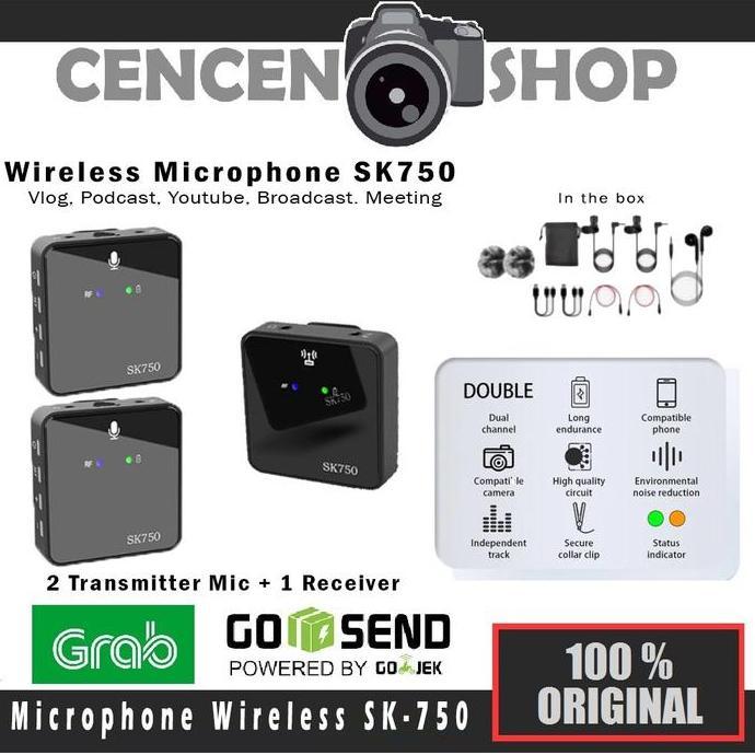 Mic Wireless Lavalier SK750 Mikrofon Dual Microphone Clip On Camera
