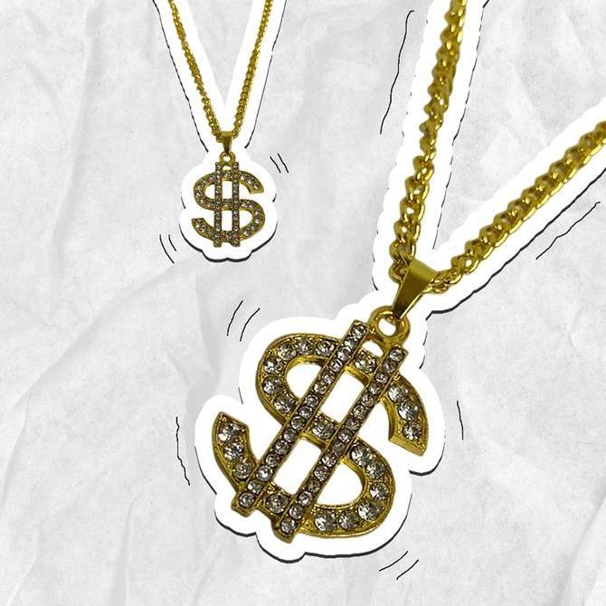 VELOVY Kalung Rantai Emas Tebal Alloy Style Hip Hop Liontin Dolar Uang Pria Wanita Aksesori Trendi V