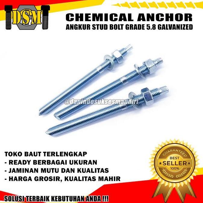 Angkur Chemical M16X190 / Stud Bolt 16 Mm / Chemical Anchor M16 Grade 5.8