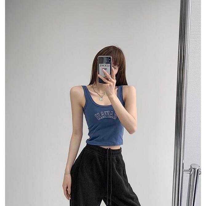 DS384 - Blackpink Tanktop Hawaii Press Body Fashion Wanita Croptop Summer Import Sunmori 1123