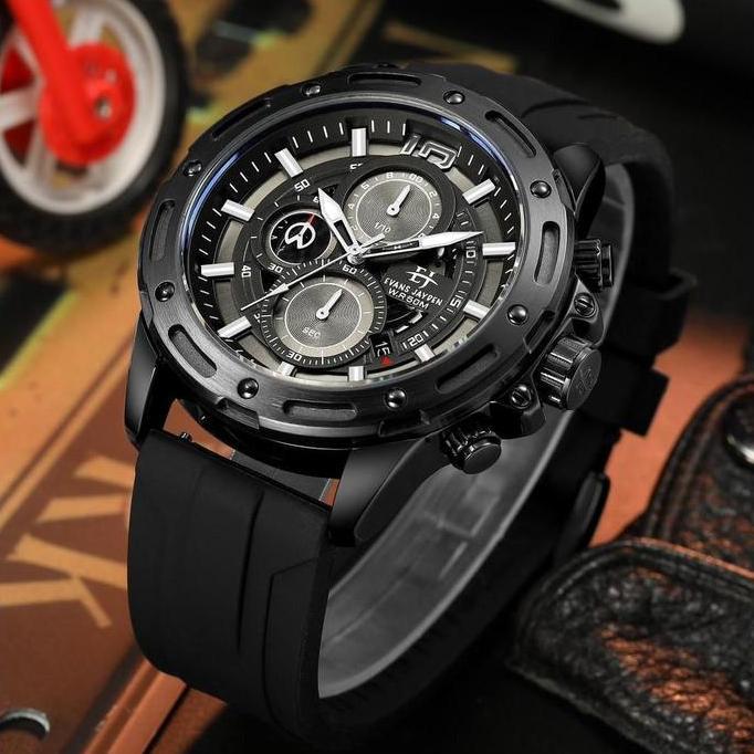 Clock- Evans Jayden Jam Tangan Pria 9494 Rubber Kaca Sapphire Chronograph Ter Resistant 5Atm Tches