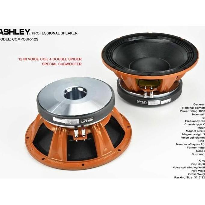 Speaker komponen SUBWOOFER ASHLEY 12 inch COMPOUR 12S Orinal TERBAIK