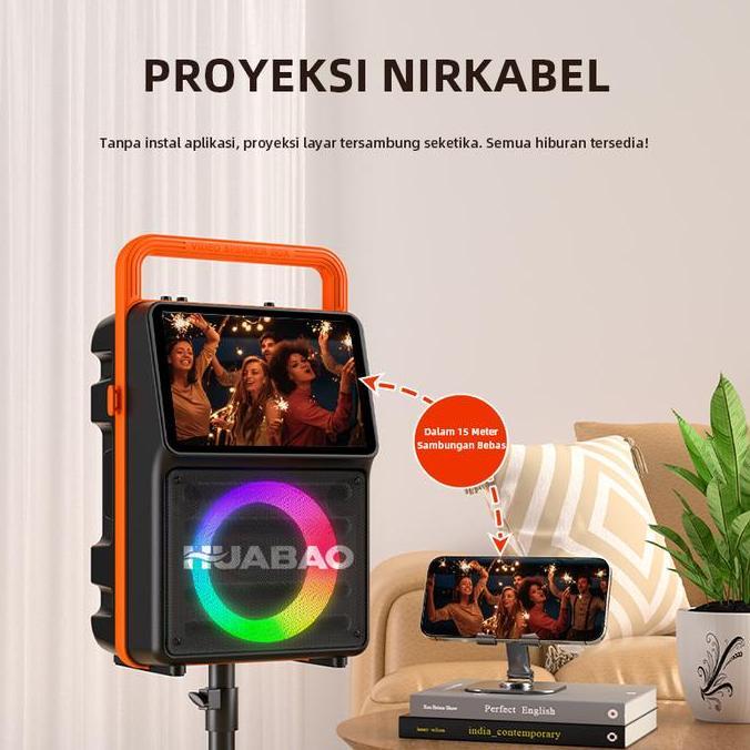 Segera dikirimHUABAO A51 Karaoke Speaker Bluetooth 2 Mic Portable Party Monitor Screen Layar USB Vid