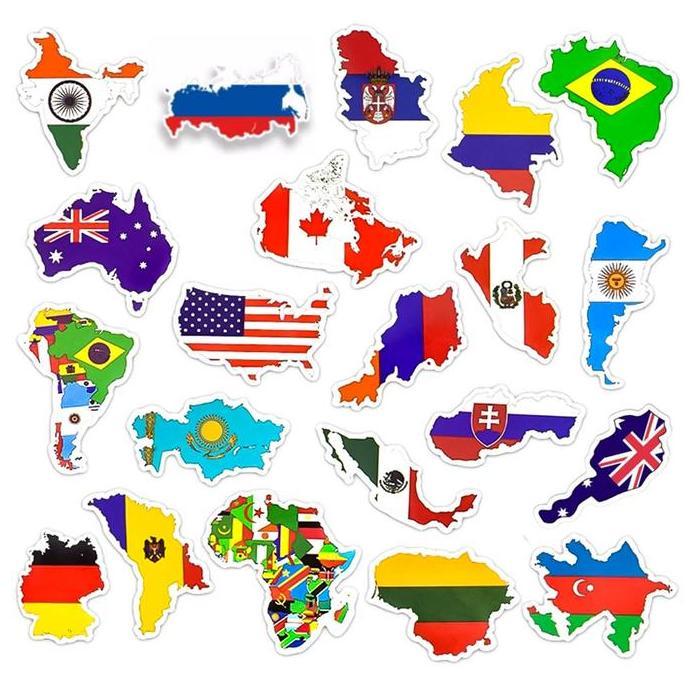 50Pcs Sticker Pack World Map Flag Sticker Tumbler