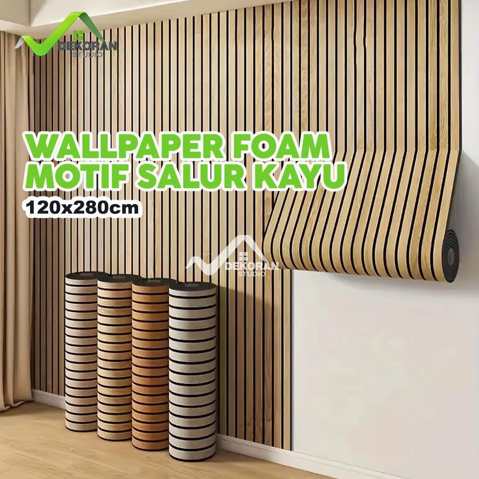Jamin Murah Dekoran Studio - Wallpaper Dinding Vinyl Roll Jumbo 120X280 Cm Motif Salur Kayu Buruan B