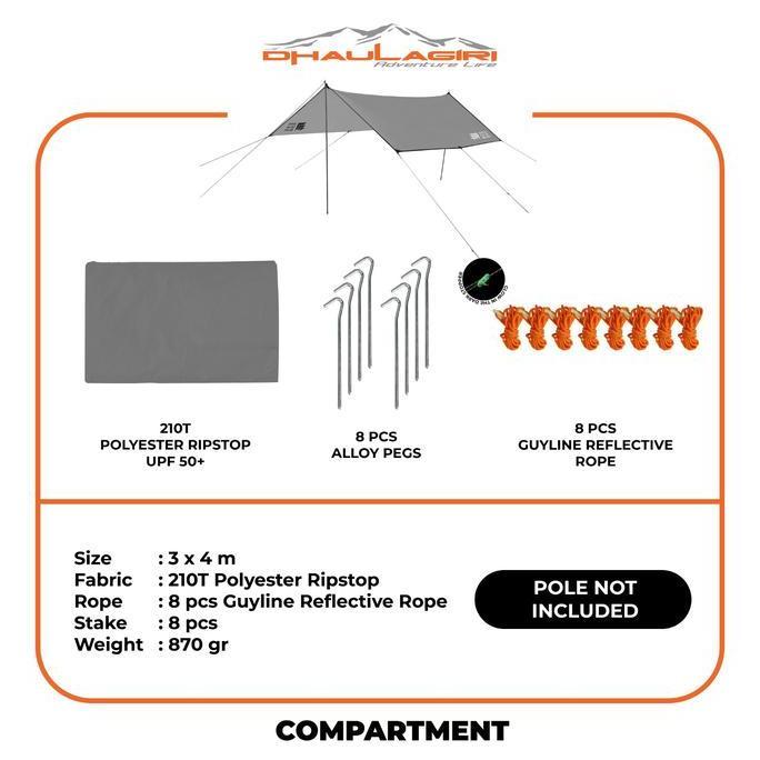 Dhaulagiri - Flysheet 3M X 4M - Shelter Ultralight Pelindung Tenda Waterproof PU 3000 mm LA